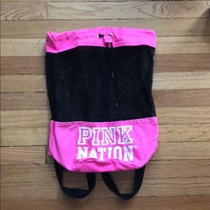 VS PINK draw string mesh backpack